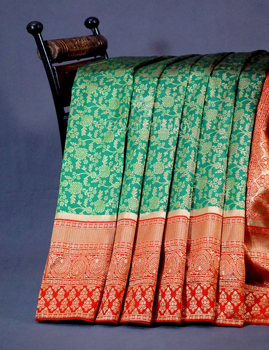Shades of Green Floral Designbanaras Semi Silk Saree By Gayathri Reddy Designer Studio | Swadesiicart