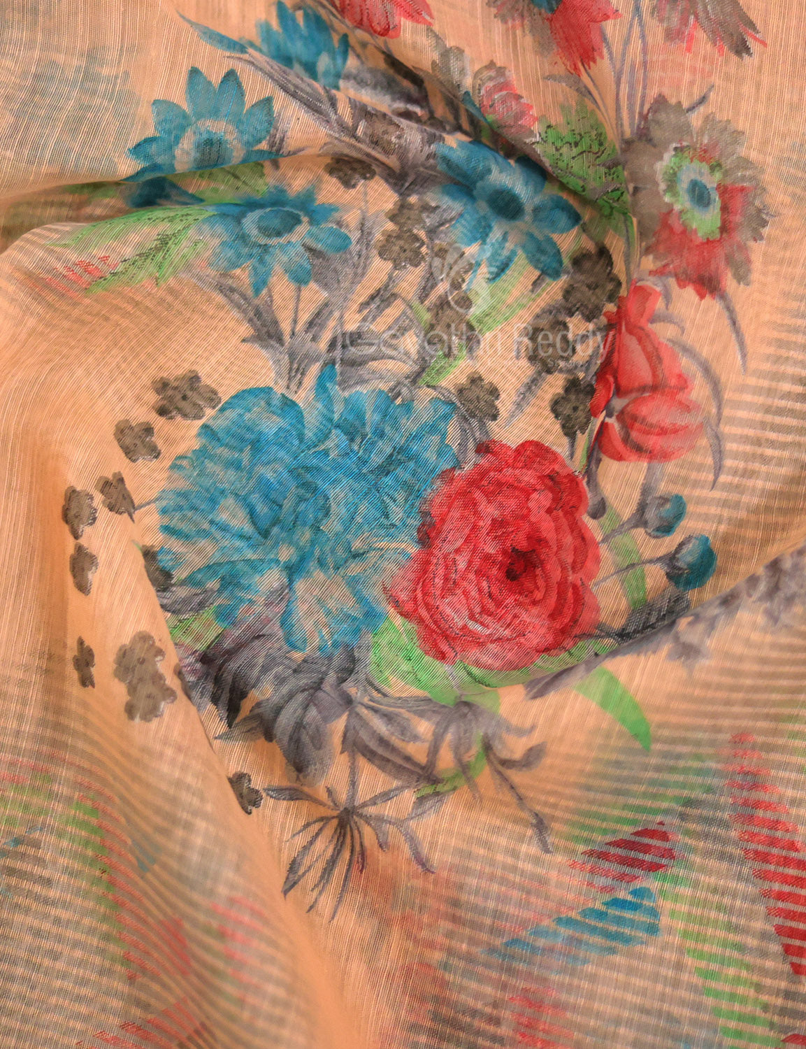 Shades of Light Peach Colour Print Semi Chanderi Saree By Gayathri Reddy Designer Studio | Swadesiicart