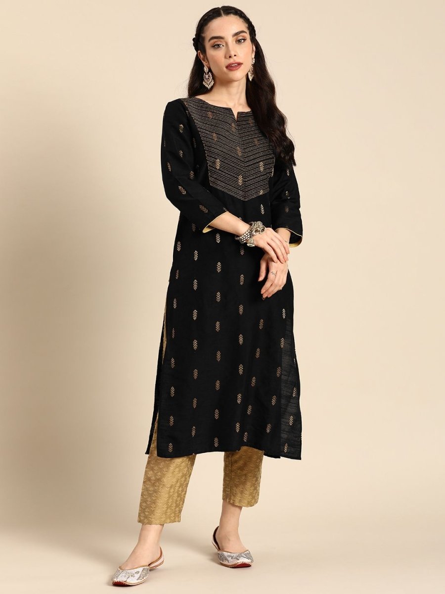 Anouk Ethnic Motifs Kantha Work Dobby Kurta - Swadesiicart