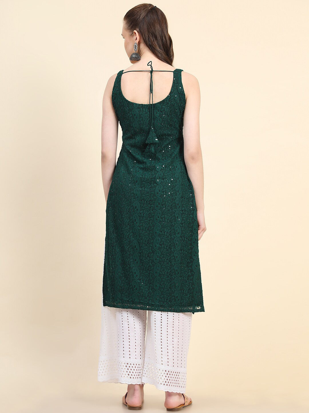 Kalini Women Paisley Embroiderd Chikankari Sequinned Georgette Kurta | Swadesiicart