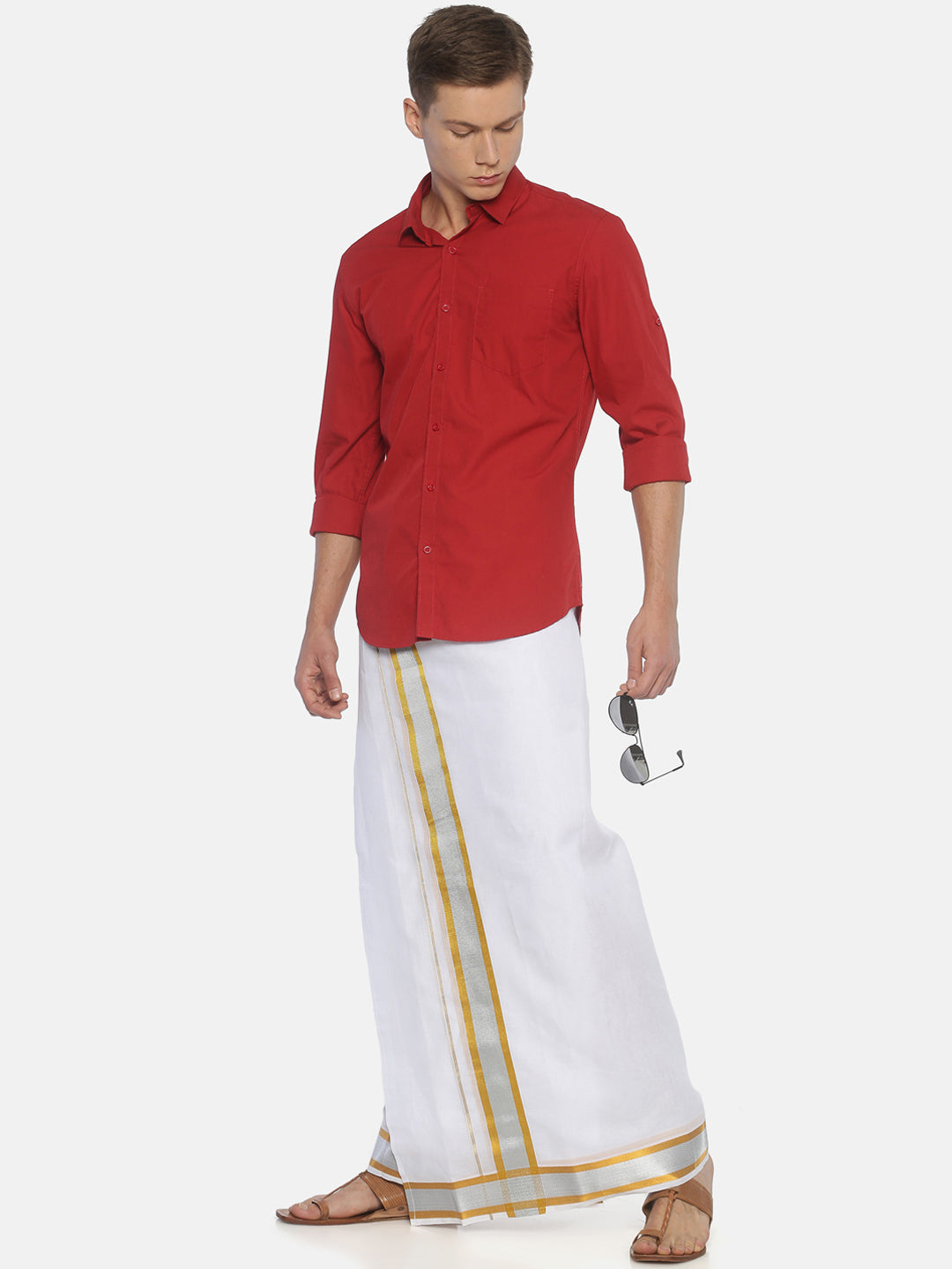 Sethukrishna Men White Solid Double Layer Readymade Pocket Dhoti | Swadesiicart