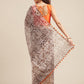Tikhi Imli Brown & White Poly Georgette Printed Saree | Swadesiicart