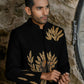 Black Bandhgala With Embroidery-Leaves by Hilo Design