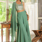 Janasya Sage Green Georgette Sequined Top Bottom Cape | Swadesiicart