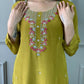 The52 Mustard Gorgeous Embroidered Viscose Chanderi Fabric Straight Kurta Pant with Dupatta Set - Swadesiicart