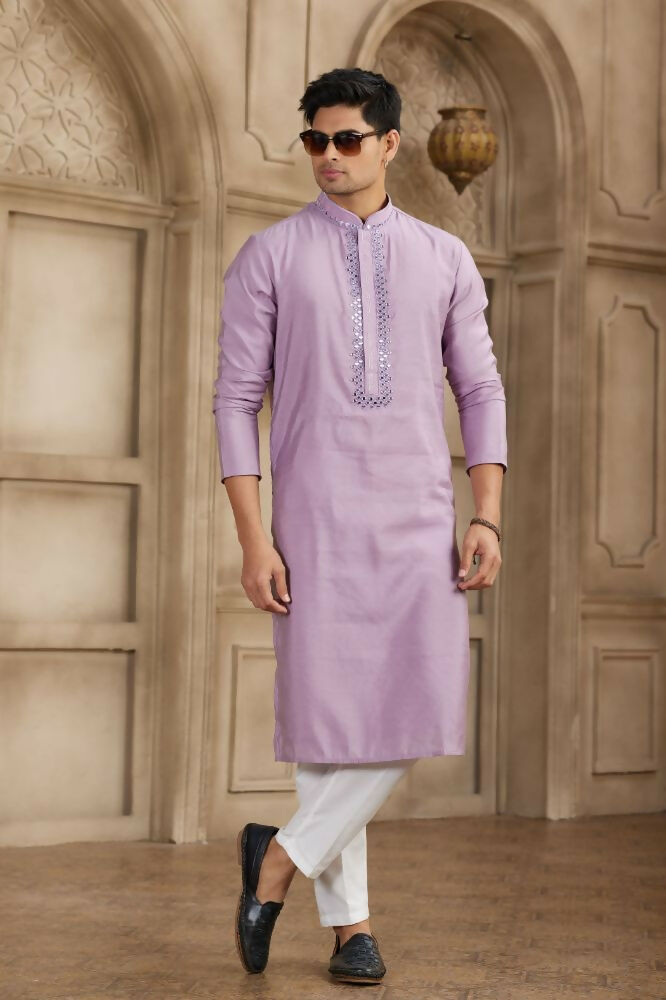 Raivat Ethnic Banarasi Art Silk Mirror Work Kurta Pajama In Purple Colour | Swadesiicart