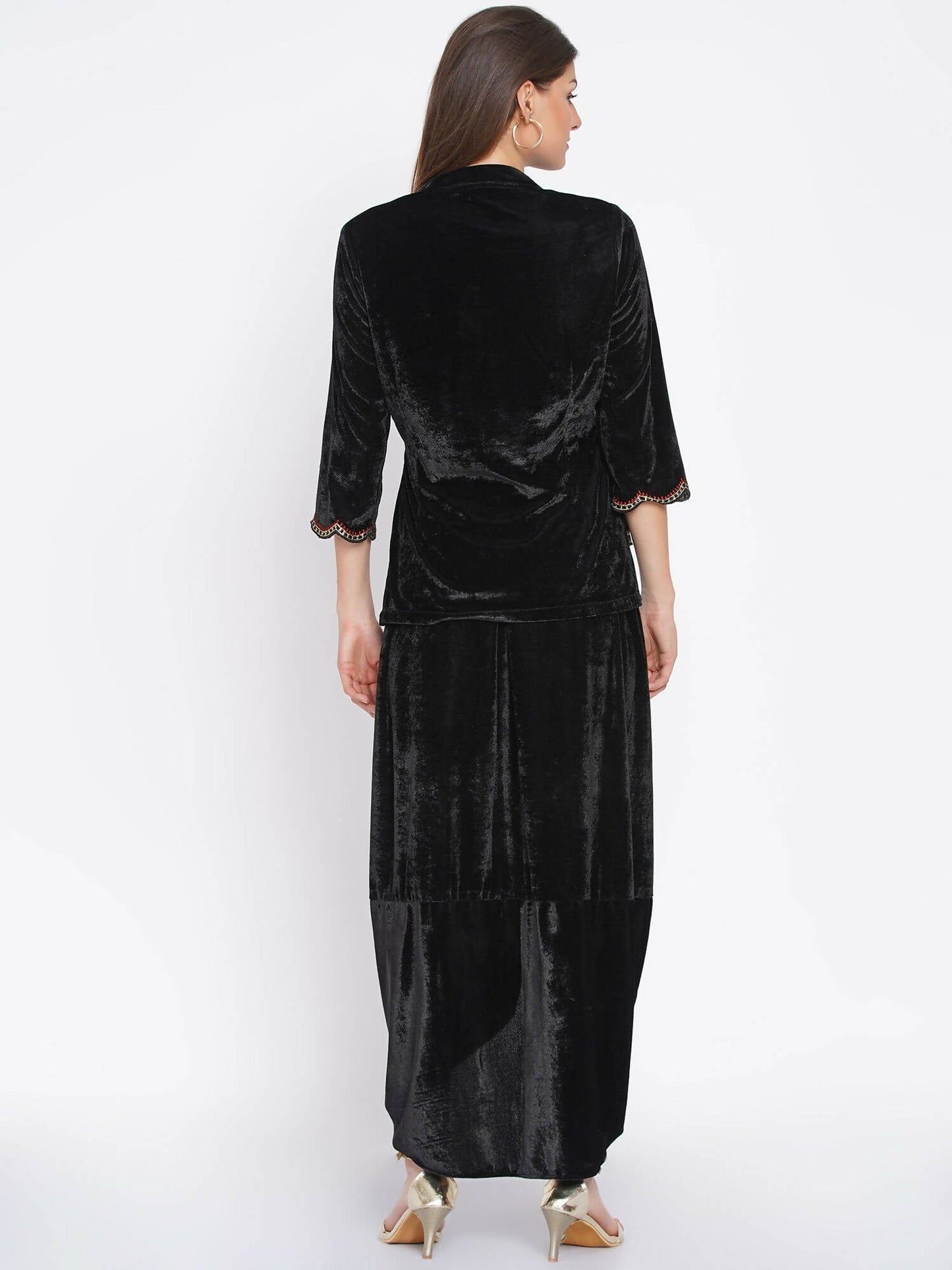 Women Republic Black Velvet Embroiderd Koti With Dhoti Pants | Swadesiicart