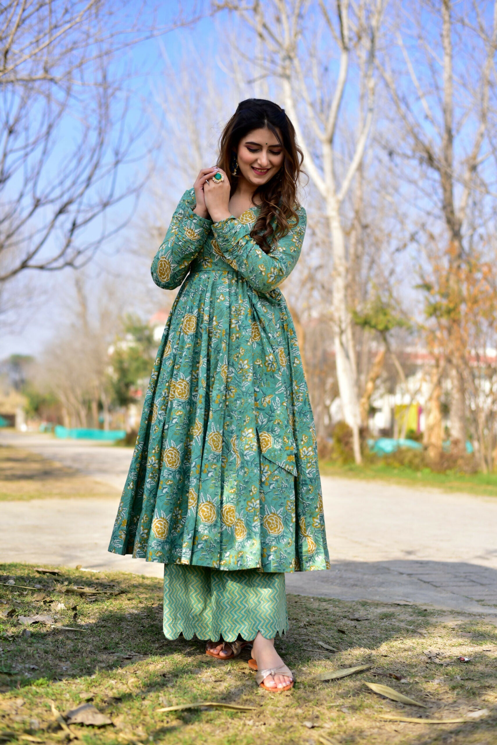 Jyoti Fashion Women's Sea Green Cotton Silk Heavy Digital Printed Kurta Plazo Set | Swadesiicart
