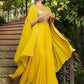 Janasya Yellow Georgette Sequined Top Bottom Cape | Swadesiicart