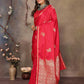 Joban Fashion Red Floral Motifs Banarasi Silk Sarees | Swadesiicart
