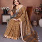 Anaita Coffee Weaving Linen Cotton Saree With Blouse