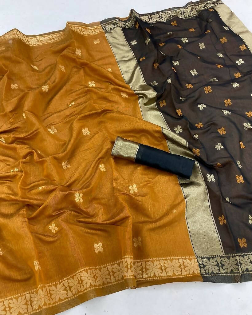 DEIANA'S Beautiful Designer Golden zari Soft Cotton Saree - Yellow - Swadesiicart
