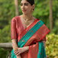 Vishnu Weaves Women's Rama Banarasi Silk Zari Woven Saree with Blouse - Swadesiicart