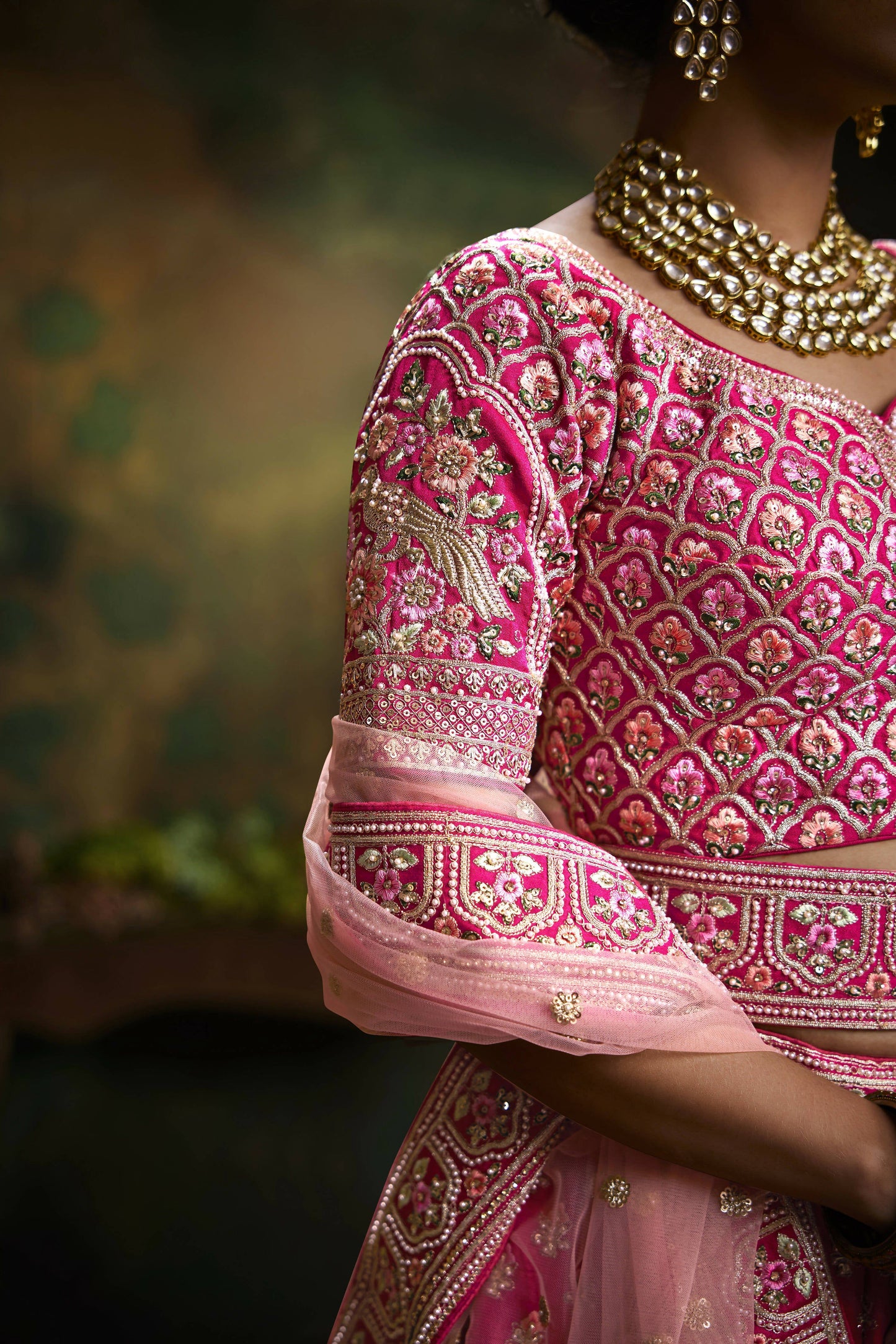 House of Panchhi Pink Pure Silk Moti & Zarkan heavy embroidery Lehenga choli & Dupatta | Swadesiicart