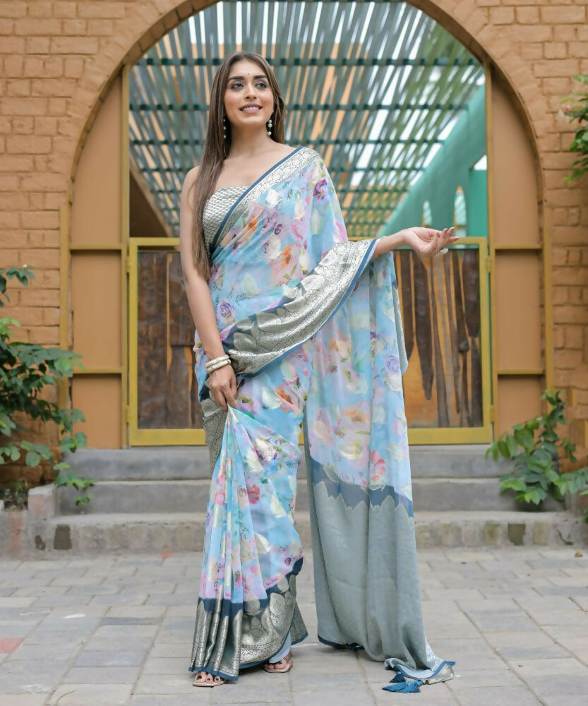 Vamsee Dhruvini Blue Georgette Saree - Swadesiicart