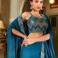 Janasya Teal Blue Georgette Embroidered Top Bottom Cape | Swadesiicart