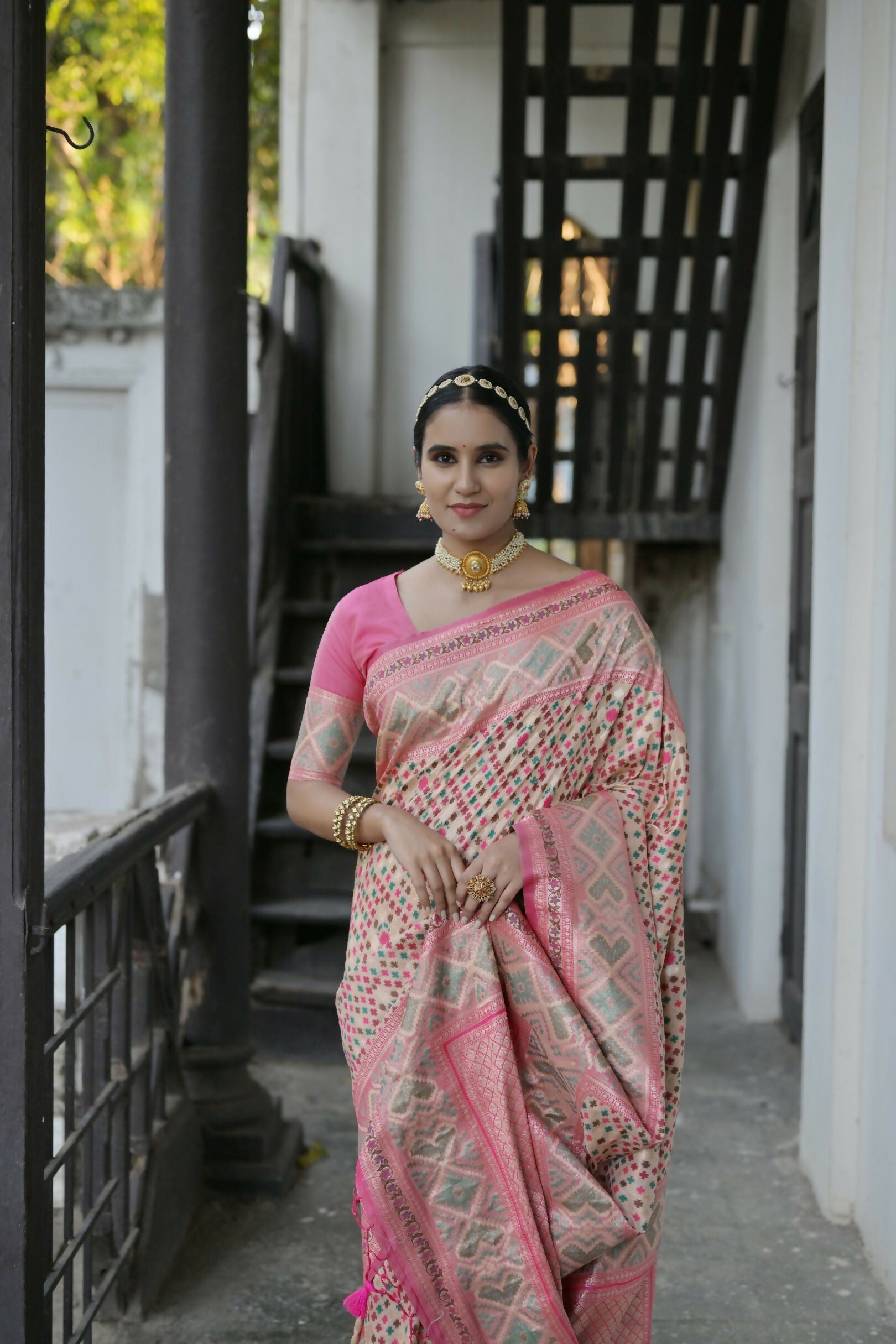 Vishnu Weaves Women's Chiku Paithani Silk Saree with Blouse - Swadesiicart