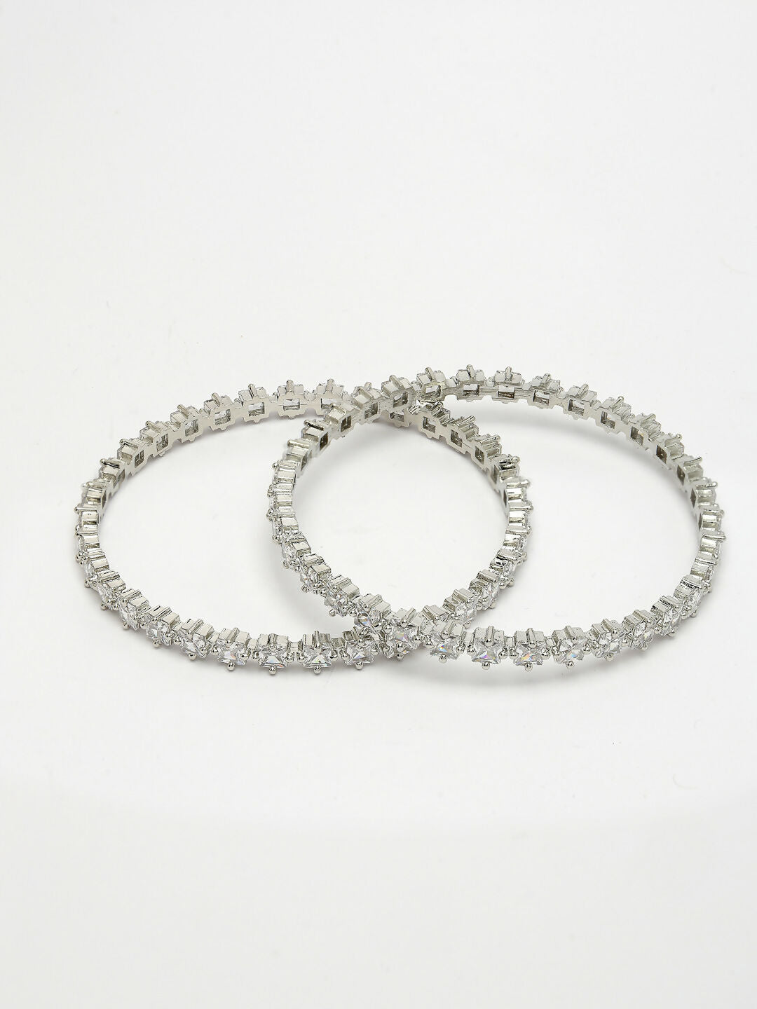NVR Women's Set of 2 Silver-Plated CZ Stone-Studded Handcrafted Bangles - Swadesiicart