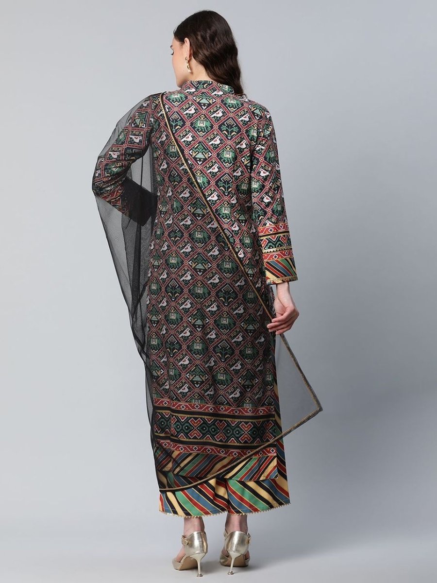 Ahalyaa Women's Multi Colour Crepe Digital Patola Printed Kurta Palazzo Set With Dupatta | Swadesiicart