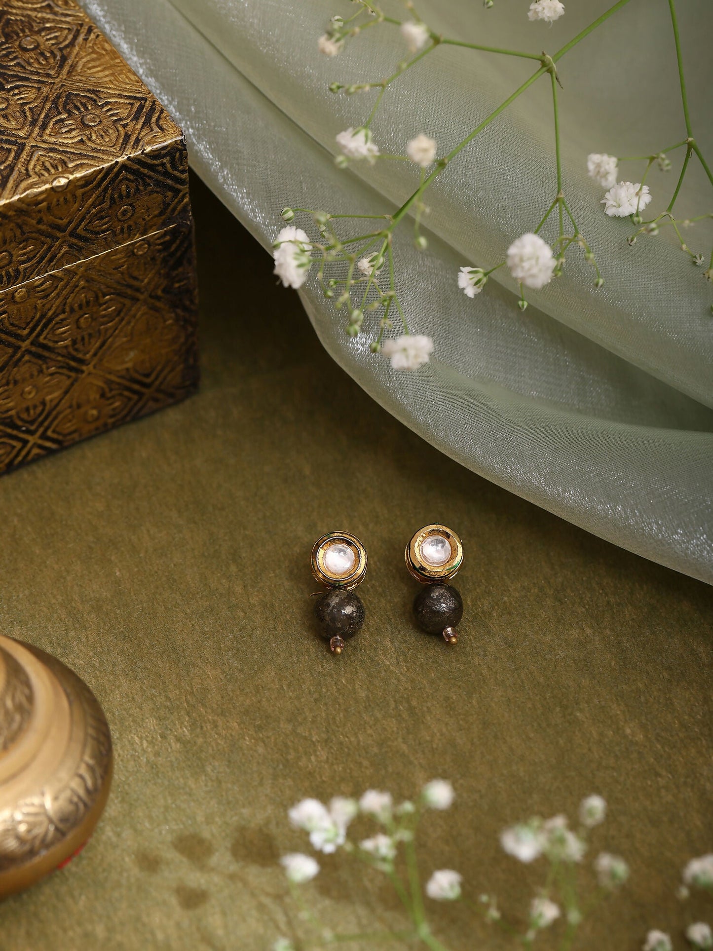 Ruby Raang Purple Pyrite Kundan Studs | Swadesiicart