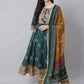 Anubhutee Teal Ethnic Motifs Printed Empire Thread Work Pure Cotton Kurta with Trousers & With Dupatta