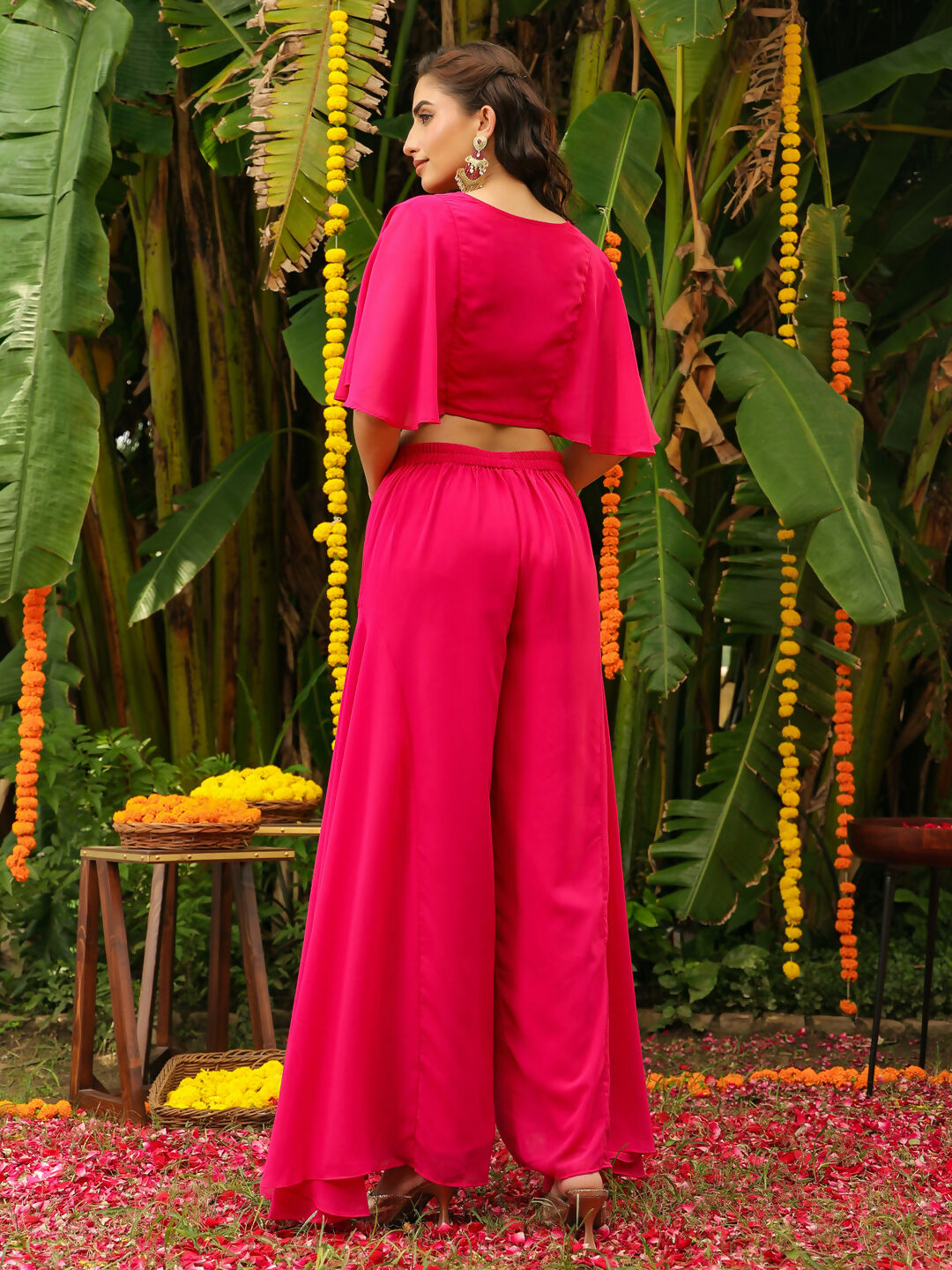 Janasya Pink Georgette Yoke Embroidery Co-Ords - Swadesiicart