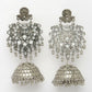 NVR Women's Silver-Plated Oxidised Artificial Stones Dome Shaped Jhumka Earrings | Swadesiicart