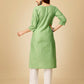 Jyoti Fashion Women's Lime Green Cotton Blend Embroidered Kurta Pant Set | Swadesiicart