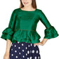 Aastha Fashion Women's Green Art Silk Bell Sleeves attire with Poly Cotton Lining Blouse