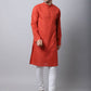Even Apparels Red Pure Cotton Men's Kurta With Band Collar (CHK1167) | Swadesiicart