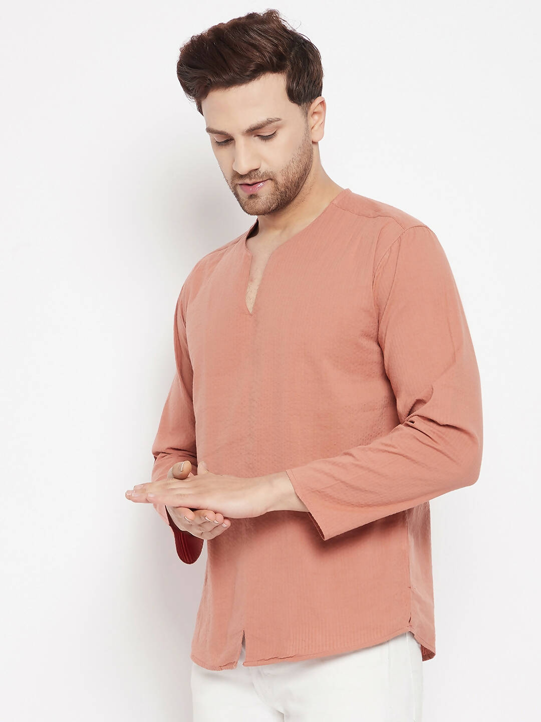 Even Apparels Brown Pure Cotton Men's Kurta With Slit Neckline | Swadesiicart