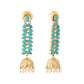 Nuyug 22K Gold Plated Pearl & Turquoise Stone Studded Contemporary Shaped Jhumkas | Swadesiicart