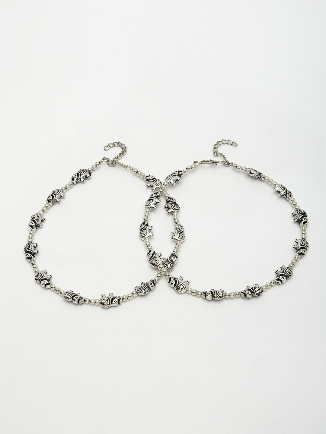 NVR Women's Set of 2 Silver-Plated Elephant Design Anklets | Swadesiicart