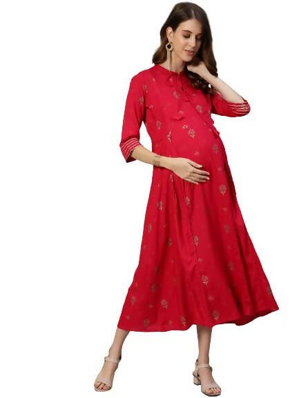 Anubhutee Women's Viscose Rayon A-Line Knee-Length Red Dresses | Swadesiicart