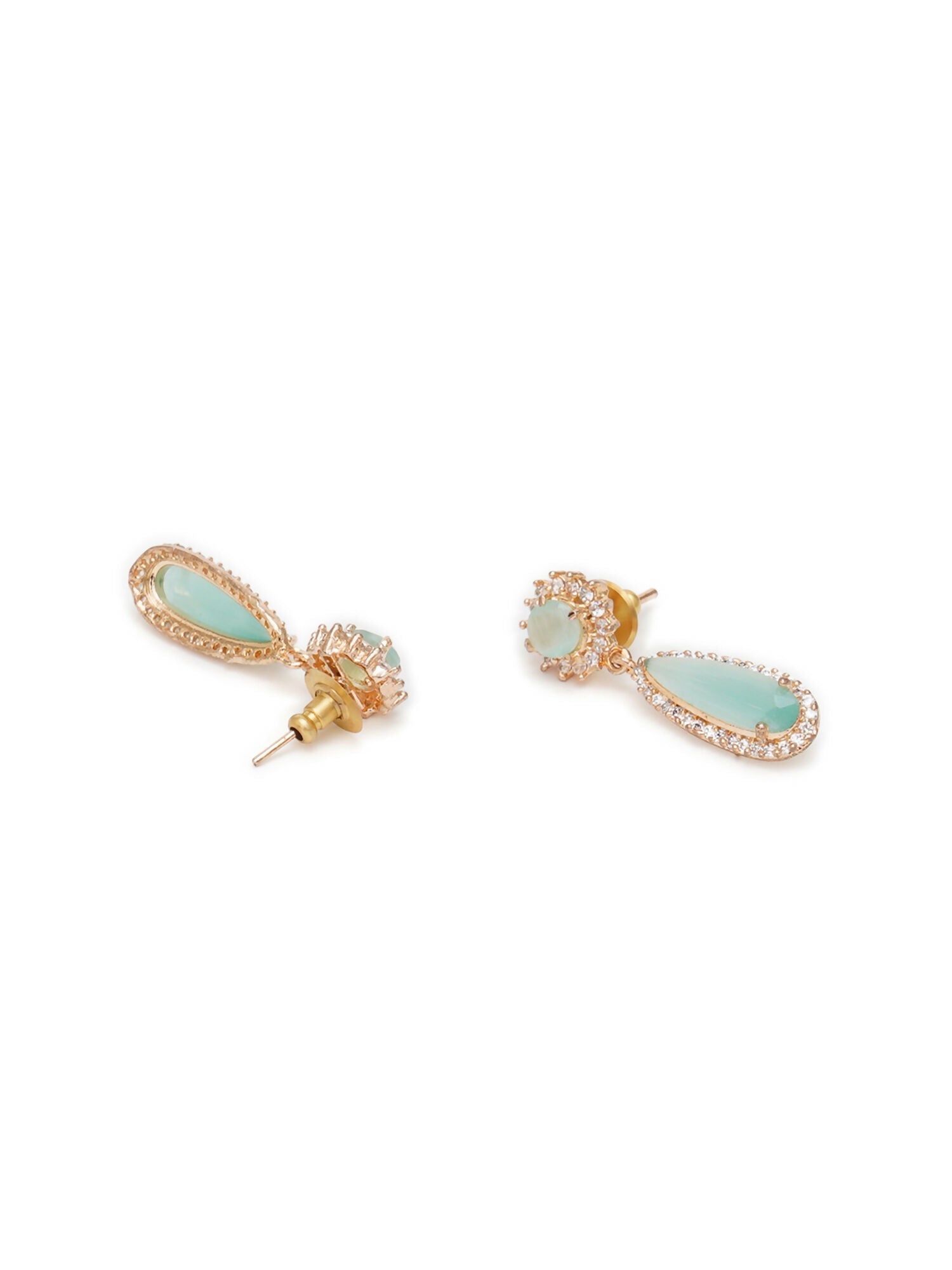 Long kundan earring (Mint green ) - Ruby Raang | Swadesiicart