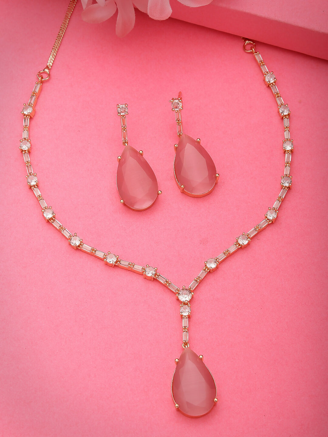 NVR Women's Rose Gold Artificial Stones Studded Handcrafted Jewellery Set - Swadesiicart