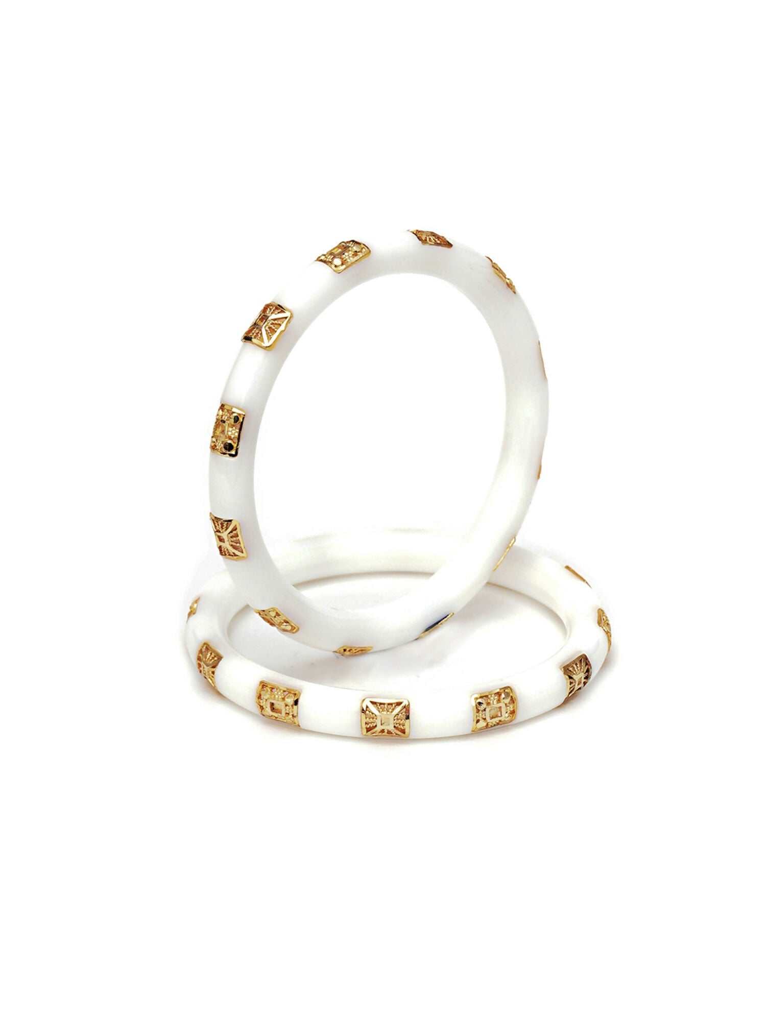 Golden Bangles (White) - Ruby Raang - Swadesiicart