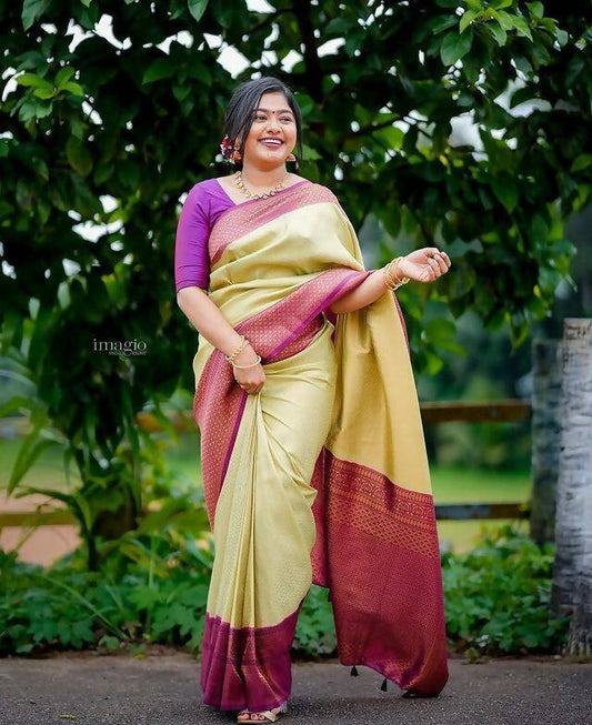 DEIANA'S Beautiful Designer Golden zari Soft Lichi Silk Saree - Pista - Swadesiicart