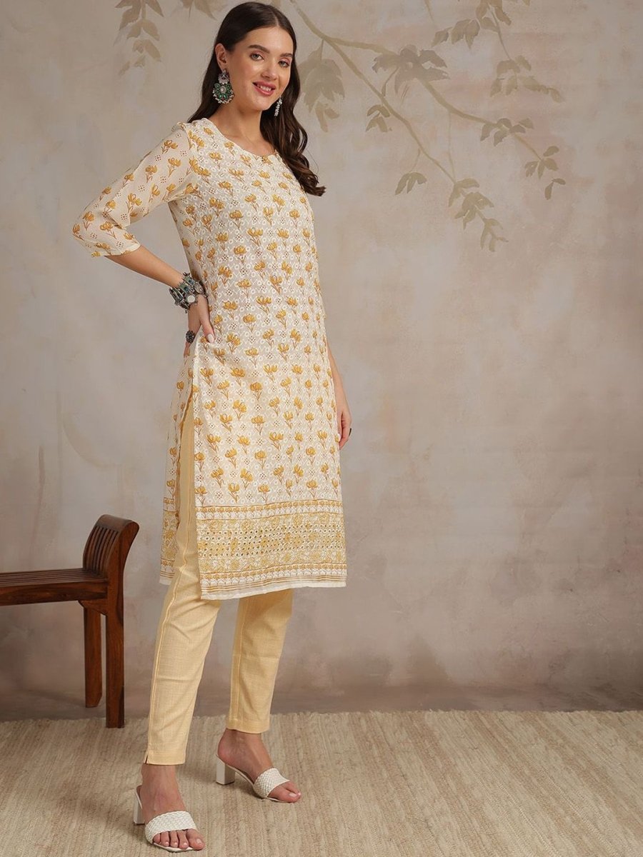 Anouk Women Floral Printed Chikankari Kurta | Swadesiicart