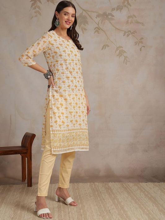 Anouk Women Floral Printed Chikankari Kurta | Swadesiicart