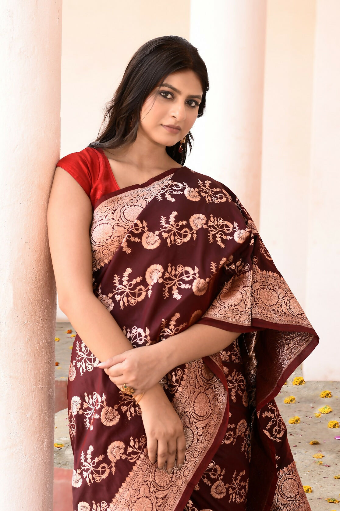 Joban Fashion Coco Brown Banarasi Soft Pure Handloom Banarasi Silk Saree | Swadesiicart