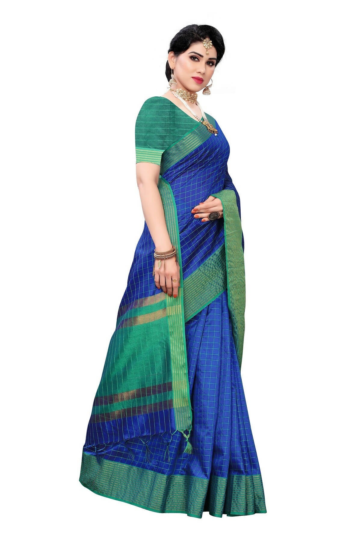 Vamika Blue Cotton Silk Weaving Saree (Manipuri Blue) | Swadesiicart
