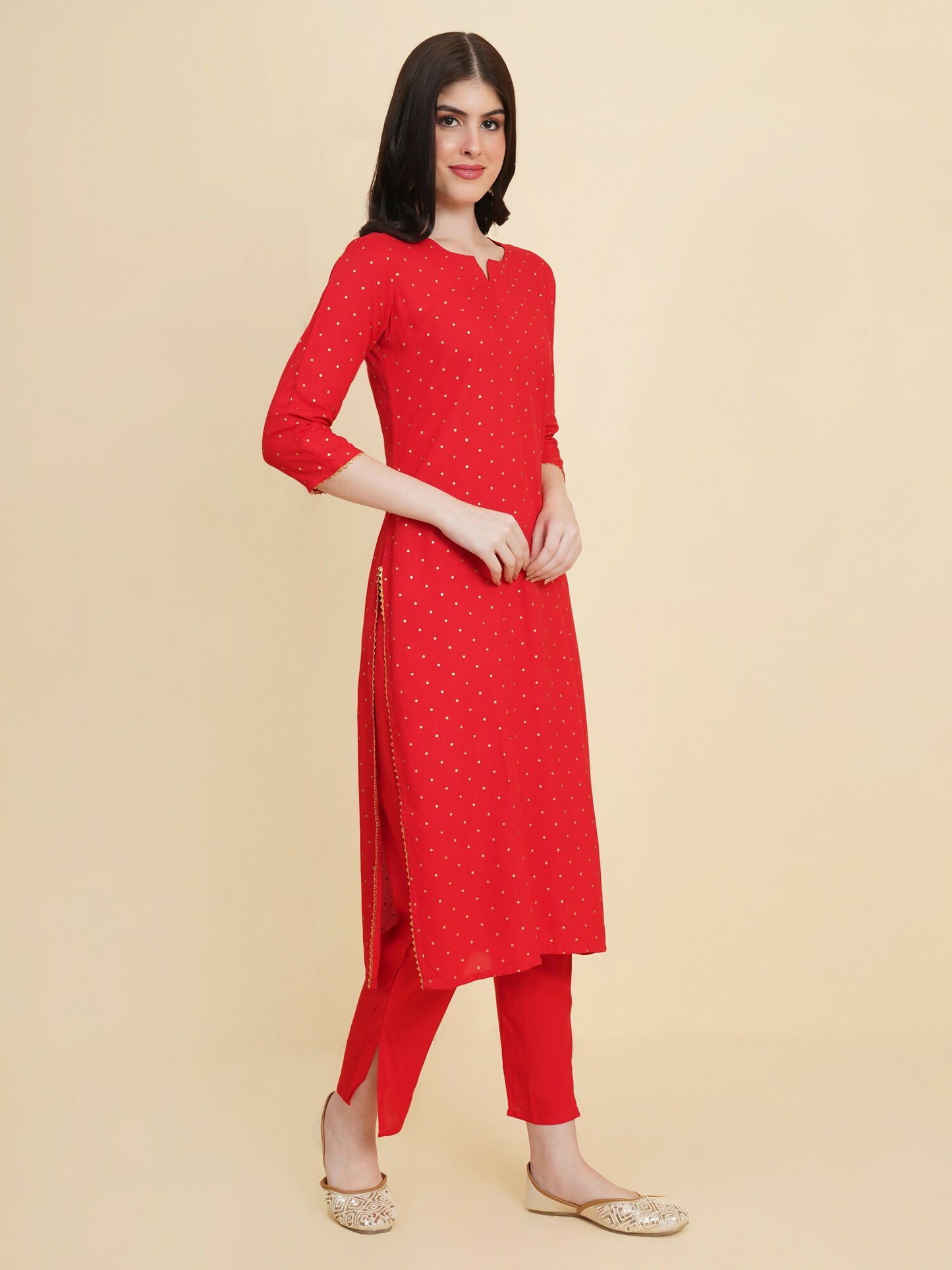 Designer Stylish Red rayon Stitched Suit With Dupatta - Tanisha | Swadesiicart