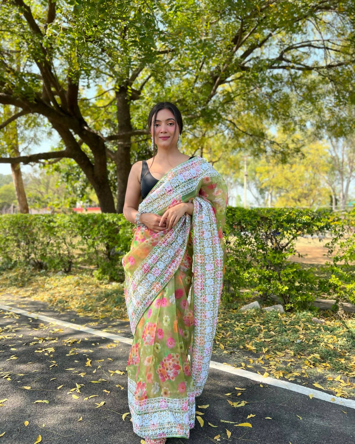 Vamsee Green Organza Saree - Swadesiicart