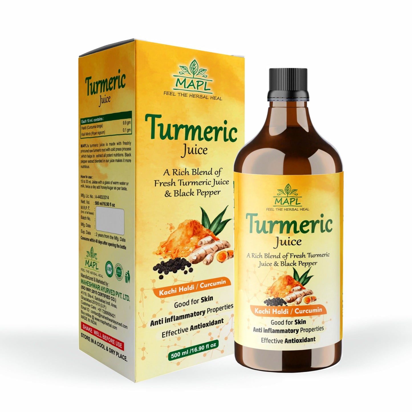 MAPL Cold-Pressed Turmeric & Balck Pepper Juice | Swadesiicart