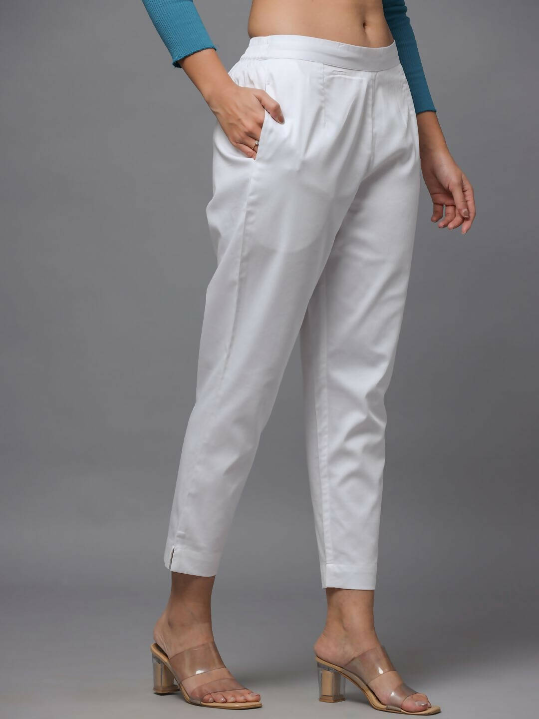 Juniper Women's White Solid Straight Slim Pant | Swadesiicart