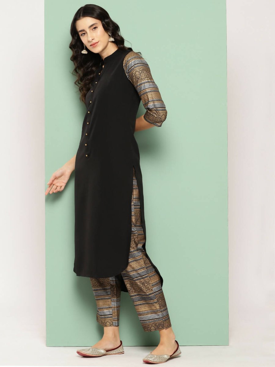 Ahalyaa Womens Kurta Set - Black | Swadesiicart