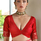 Vishnu Weaves Women's Red Handloom Raw Silk Thread Weaving Saree with Blouse - Swadesiicart