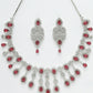 NVR Women's silver plated Maroon CZ stone handcrafted jewellery set - Swadesiicart