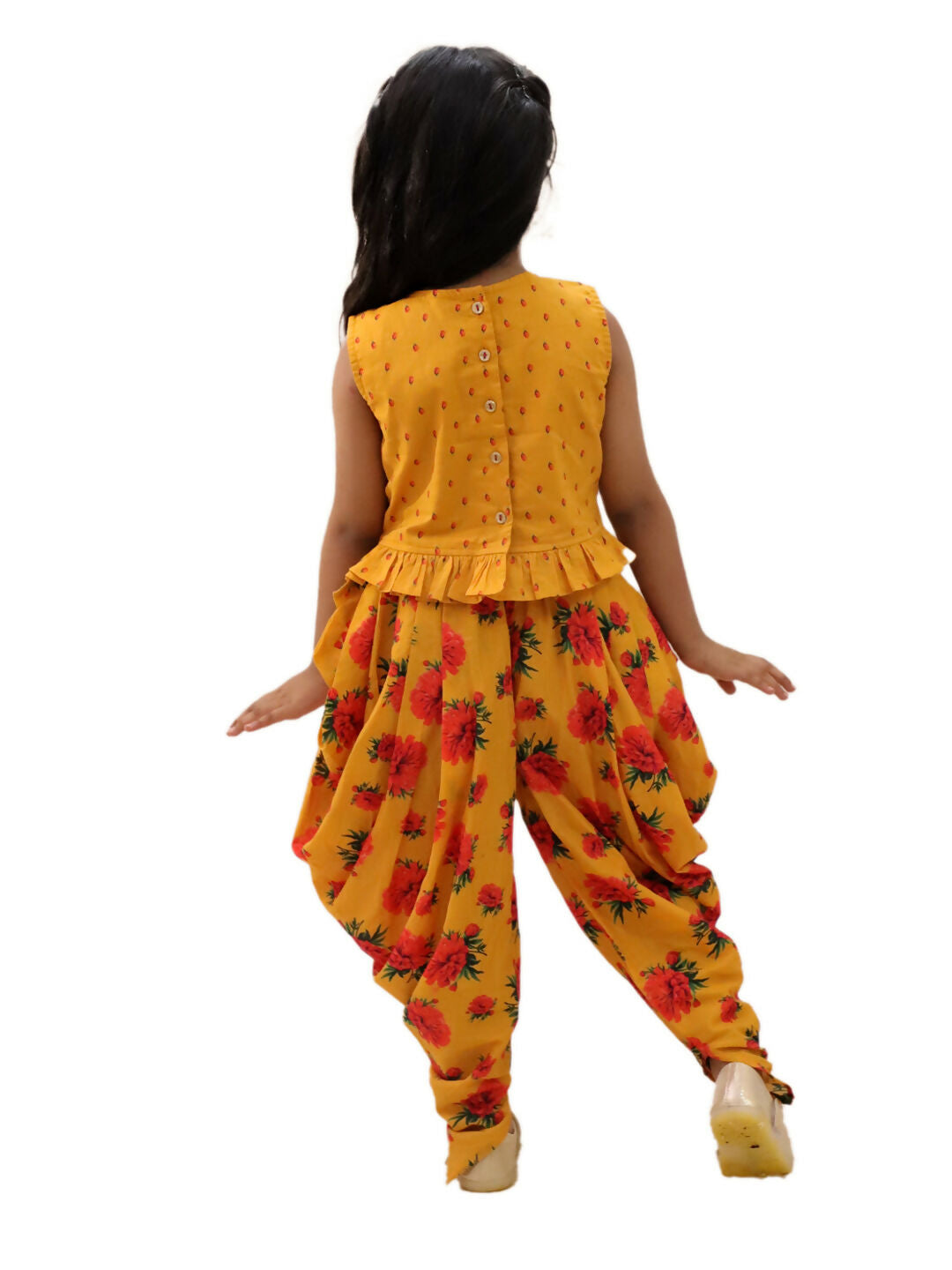 Lil Drama Genda Phool Mustard Crop Top and Dhoti Set For Girls | Swadesiicart